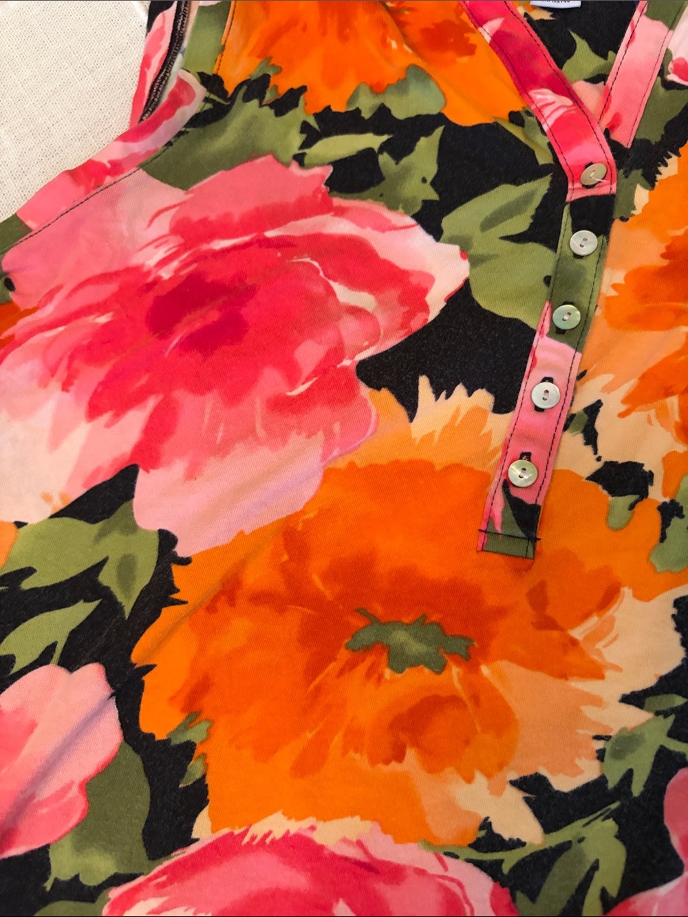Caribbean Joe Black Floral Shift Dress with Pink & Orange Blooms - Picture 3 of 3